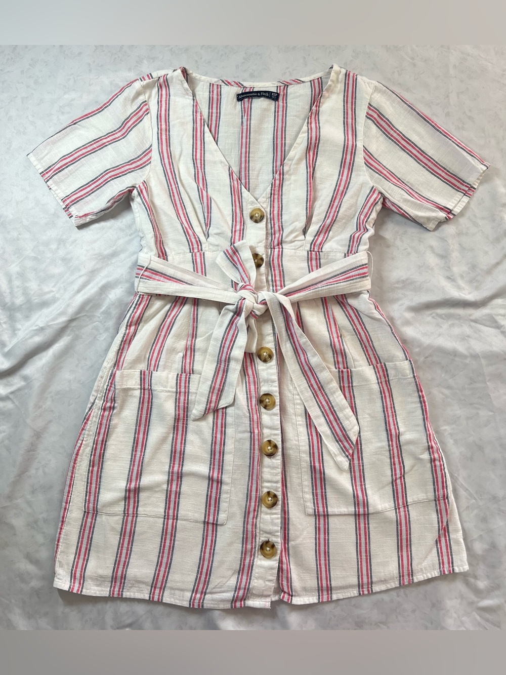 Abercrombie & Fitch Button-Front, Tie-Waist, Striped Mini Dress, XSP